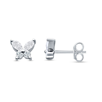 Butterfly Stud Earring Marquise Cut & Round Cubic Zirconia 925 Sterling Silver Wholesale